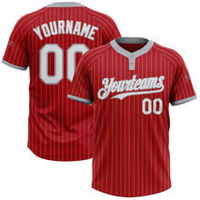 Load image into Gallery viewer, Custom Red Gray Pinstripe White Two-Button Unisex Softball Jersey