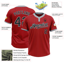 Load image into Gallery viewer, Custom Red Gray Pinstripe Black Two-Button Unisex Softball Jersey
