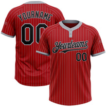 Load image into Gallery viewer, Custom Red Gray Pinstripe Black Two-Button Unisex Softball Jersey