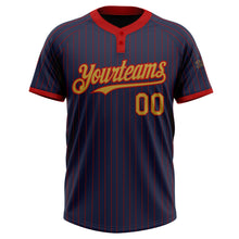 Load image into Gallery viewer, Custom Navy Red Pinstripe Old Gold Two-Button Unisex Softball Jersey