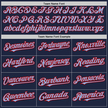 Load image into Gallery viewer, Custom Navy Red Pinstripe Light Blue Two-Button Unisex Softball Jersey