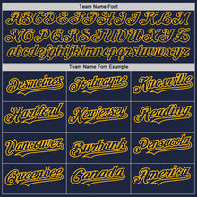 Load image into Gallery viewer, Custom Navy Gold Pinstripe Gold Two-Button Unisex Softball Jersey
