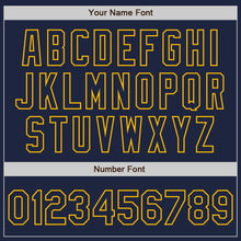 Load image into Gallery viewer, Custom Navy Gold Pinstripe Gold Two-Button Unisex Softball Jersey