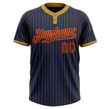 Load image into Gallery viewer, Custom Navy Old Gold Pinstripe Red Two-Button Unisex Softball Jersey