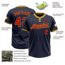 Load image into Gallery viewer, Custom Navy Old Gold Pinstripe Red Two-Button Unisex Softball Jersey