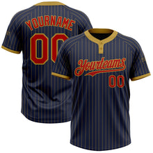 Load image into Gallery viewer, Custom Navy Old Gold Pinstripe Red Two-Button Unisex Softball Jersey