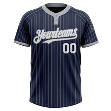 Load image into Gallery viewer, Custom Navy Gray Pinstripe White Two-Button Unisex Softball Jersey