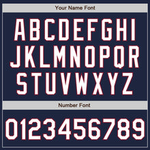 Load image into Gallery viewer, Custom Navy Crimson Pinstripe White Two-Button Unisex Softball Jersey