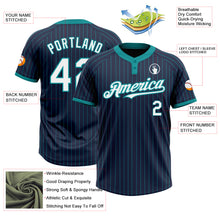 Load image into Gallery viewer, Custom Navy Teal Pinstripe White Two-Button Unisex Softball Jersey