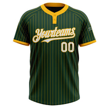 Load image into Gallery viewer, Custom Green Gold Pinstripe White Two-Button Unisex Softball Jersey