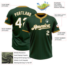 Load image into Gallery viewer, Custom Green Old Gold Pinstripe White Two-Button Unisex Softball Jersey