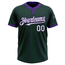 Load image into Gallery viewer, Custom Green Purple Pinstripe White Two-Button Unisex Softball Jersey