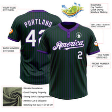 Load image into Gallery viewer, Custom Green Purple Pinstripe White Two-Button Unisex Softball Jersey
