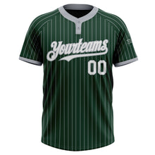 Load image into Gallery viewer, Custom Green Gray Pinstripe White Two-Button Unisex Softball Jersey
