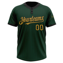 Load image into Gallery viewer, Custom Green Black Pinstripe Old Gold Two-Button Unisex Softball Jersey
