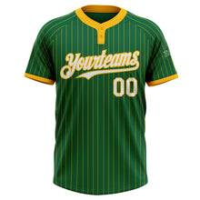 Load image into Gallery viewer, Custom Kelly Green Gold Pinstripe White Two-Button Unisex Softball Jersey