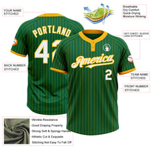 Load image into Gallery viewer, Custom Kelly Green Gold Pinstripe White Two-Button Unisex Softball Jersey