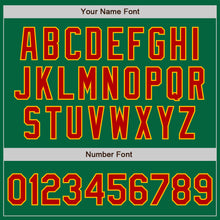 Load image into Gallery viewer, Custom Kelly Green Gold Pinstripe Red Two-Button Unisex Softball Jersey