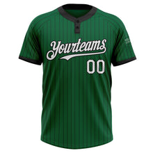 Load image into Gallery viewer, Custom Kelly Green Black Pinstripe White Two-Button Unisex Softball Jersey