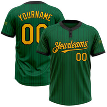 Load image into Gallery viewer, Custom Kelly Green Black Pinstripe Gold Two-Button Unisex Softball Jersey