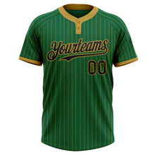 Load image into Gallery viewer, Custom Kelly Green Old Gold Pinstripe Black Two-Button Unisex Softball Jersey