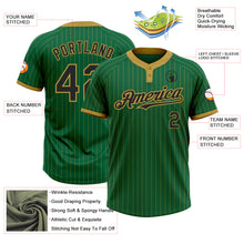 Load image into Gallery viewer, Custom Kelly Green Old Gold Pinstripe Black Two-Button Unisex Softball Jersey