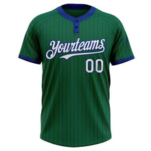 Load image into Gallery viewer, Custom Kelly Green Royal Pinstripe White Two-Button Unisex Softball Jersey