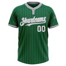 Load image into Gallery viewer, Custom Kelly Green Gray Pinstripe White Two-Button Unisex Softball Jersey