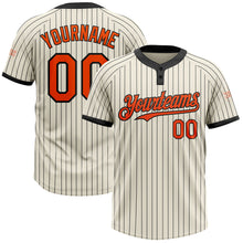 Load image into Gallery viewer, Custom Cream Black Pinstripe Orange Two-Button Unisex Softball Jersey