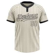 Load image into Gallery viewer, Custom Cream Black Pinstripe Black Two-Button Unisex Softball Jersey