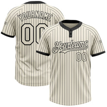 Load image into Gallery viewer, Custom Cream Black Pinstripe Black Two-Button Unisex Softball Jersey