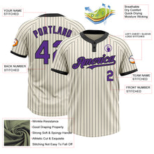 Load image into Gallery viewer, Custom Cream Black Pinstripe Purple Two-Button Unisex Softball Jersey