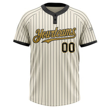 Load image into Gallery viewer, Custom Cream Black Pinstripe Old Gold Two-Button Unisex Softball Jersey
