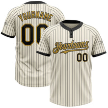 Load image into Gallery viewer, Custom Cream Black Pinstripe Old Gold Two-Button Unisex Softball Jersey