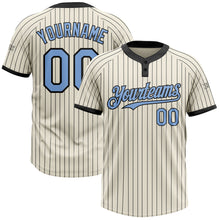Load image into Gallery viewer, Custom Cream Black Pinstripe Light Blue Two-Button Unisex Softball Jersey