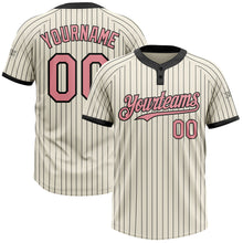 Load image into Gallery viewer, Custom Cream Black Pinstripe Medium Pink Two-Button Unisex Softball Jersey