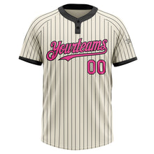 Load image into Gallery viewer, Custom Cream Black Pinstripe Pink Two-Button Unisex Softball Jersey