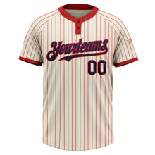 Load image into Gallery viewer, Custom Cream Red Pinstripe Navy Two-Button Unisex Softball Jersey