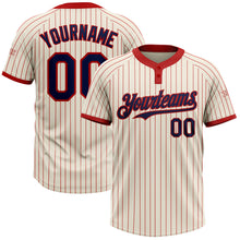 Load image into Gallery viewer, Custom Cream Red Pinstripe Navy Two-Button Unisex Softball Jersey