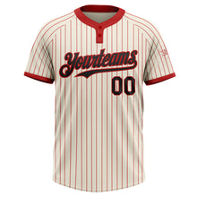 Load image into Gallery viewer, Custom Cream Red Pinstripe Black Two-Button Unisex Softball Jersey