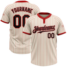 Load image into Gallery viewer, Custom Cream Red Pinstripe Black Two-Button Unisex Softball Jersey