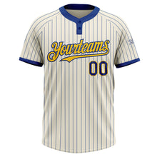 Load image into Gallery viewer, Custom Cream Royal Pinstripe Yellow Two-Button Unisex Softball Jersey