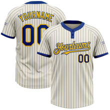 Load image into Gallery viewer, Custom Cream Royal Pinstripe Yellow Two-Button Unisex Softball Jersey