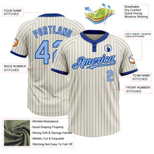 Load image into Gallery viewer, Custom Cream Royal Pinstripe Light Blue Two-Button Unisex Softball Jersey