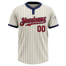 Load image into Gallery viewer, Custom Cream Navy Pinstripe Red Two-Button Unisex Softball Jersey