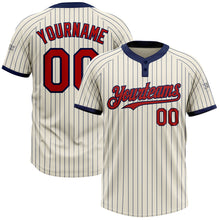 Load image into Gallery viewer, Custom Cream Navy Pinstripe Red Two-Button Unisex Softball Jersey