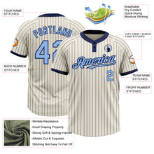Load image into Gallery viewer, Custom Cream Navy Pinstripe Light Blue Two-Button Unisex Softball Jersey