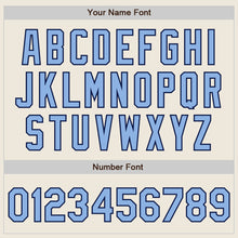 Load image into Gallery viewer, Custom Cream Navy Pinstripe Light Blue Two-Button Unisex Softball Jersey