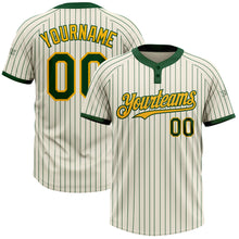 Load image into Gallery viewer, Custom Cream Green Pinstripe Gold Two-Button Unisex Softball Jersey
