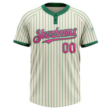 Load image into Gallery viewer, Custom Cream Kelly Green Pinstripe Pink Two-Button Unisex Softball Jersey